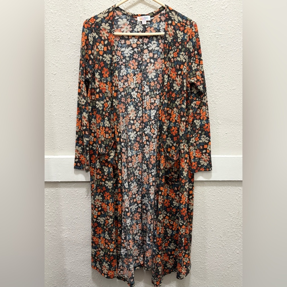 LuLaRoe Orange Multi Floral Sarah Duster Cardigan Size Medium